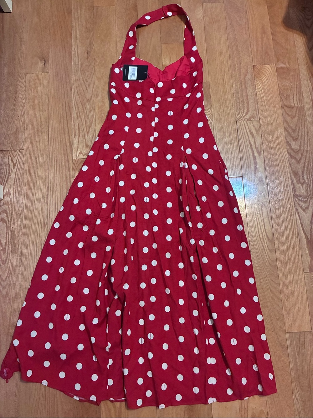 NWT NICHOLAS Red & White Polka Dot Halter Seraphina Maxi Dress 6 - Picture 7 of 8